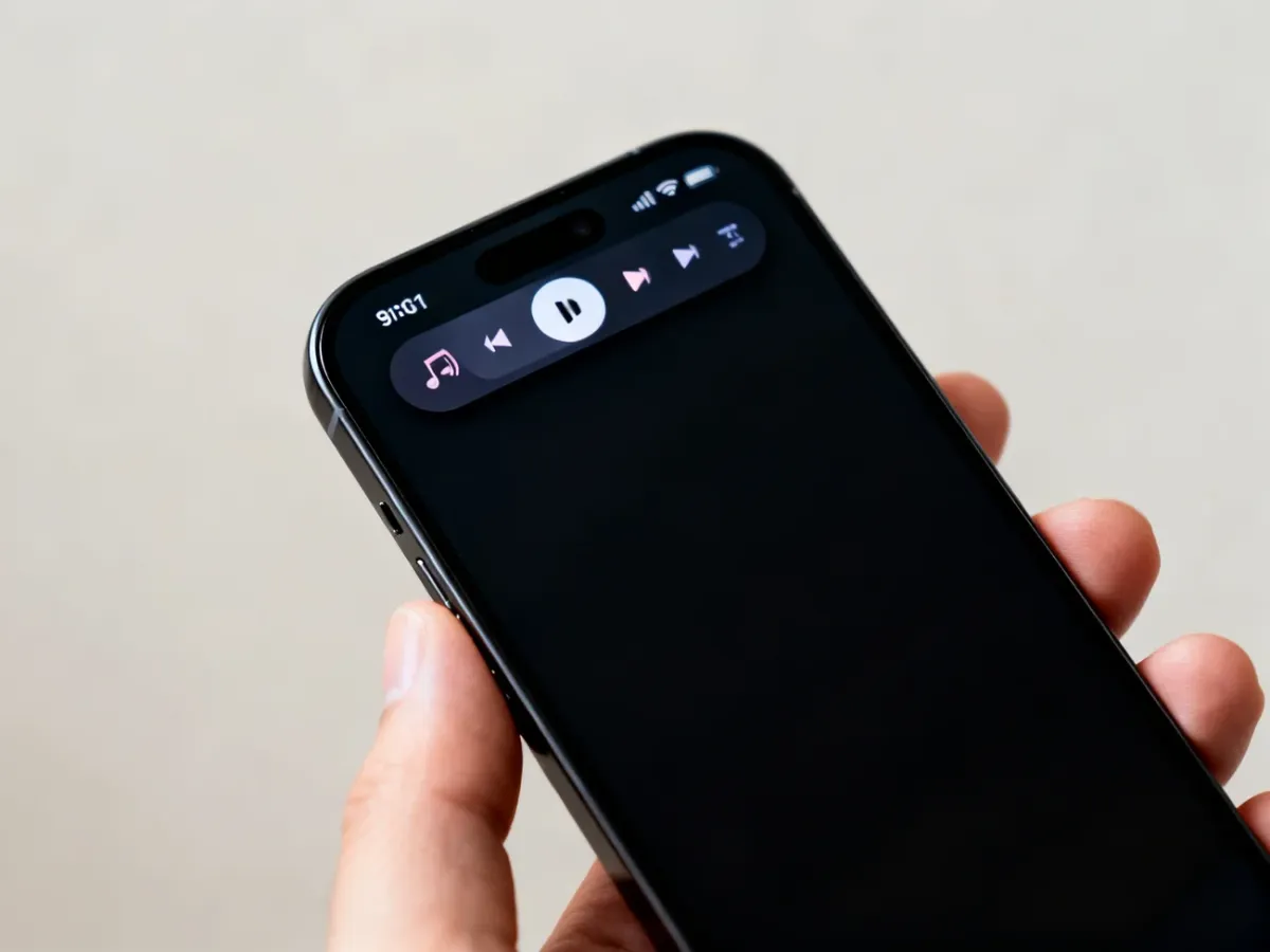 iPhone z widoczną Dynamiczną Wyspą i aktywnościami aplikacji