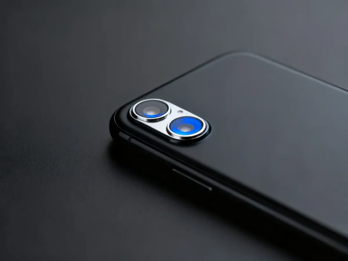Zbliżenie iPhone’a 15 z widocznym podwójnym aparatem tylnym