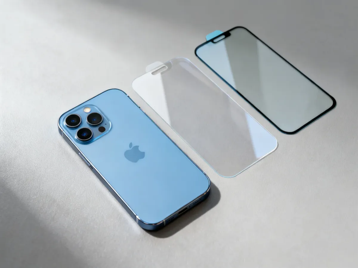 iPhone 13 z folią, szkłem hartowanym i szkłem hybrydowym