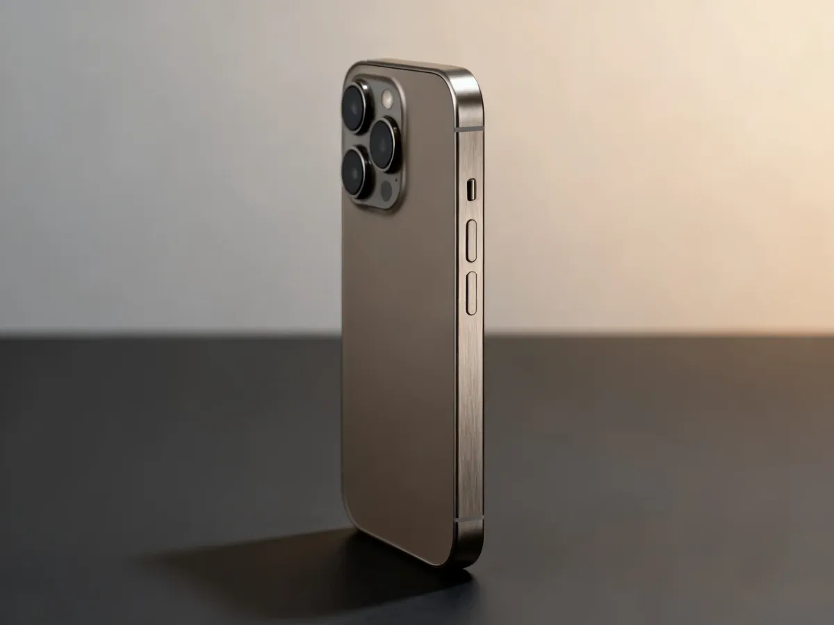 iPhone 16 Pro w kolorze Natural Titanium na neutralnym tle