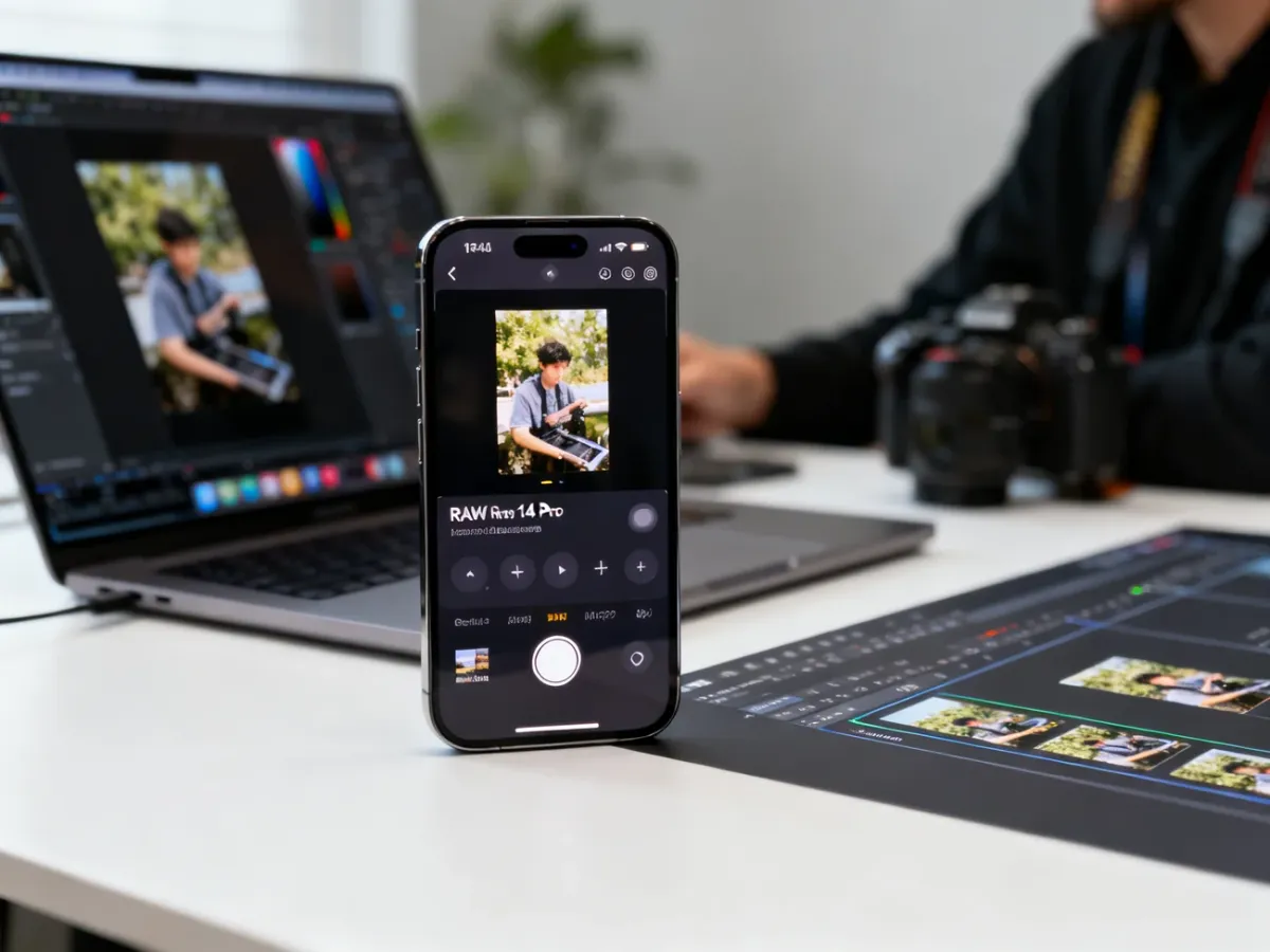 iPhone 14 Pro associated with ProRAW photography and professional photo editing