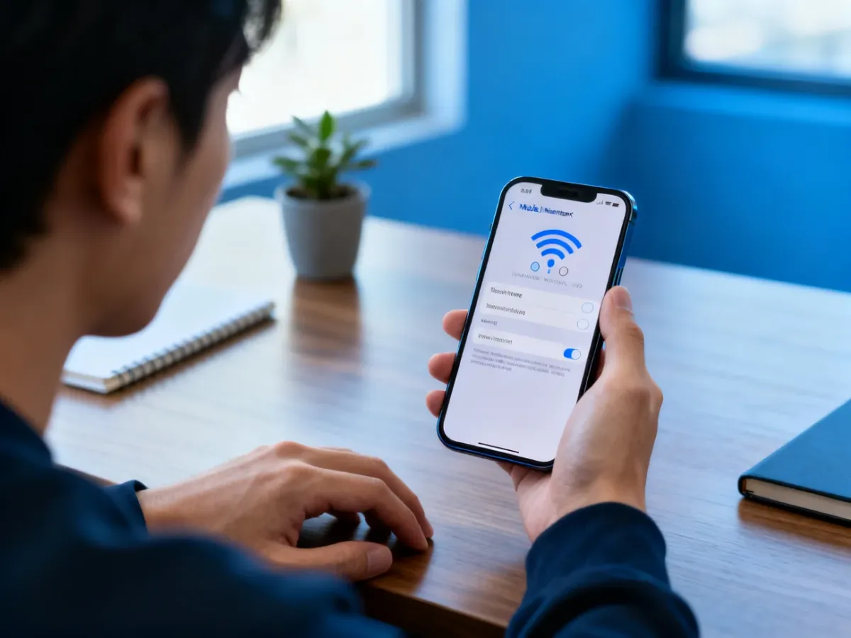 User troubleshooting network settings on an iPhone