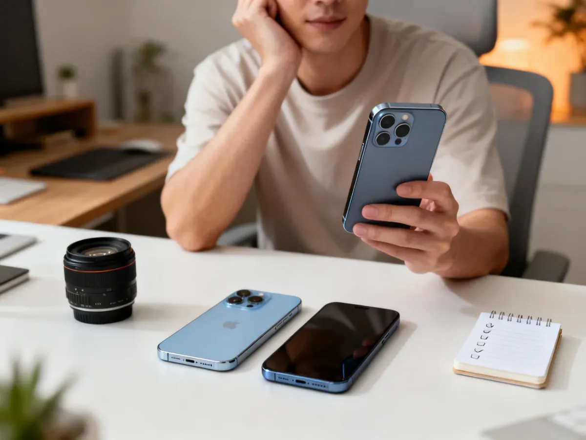 Osoba wybierająca smartfon i analizująca jego najważniejsze cechy