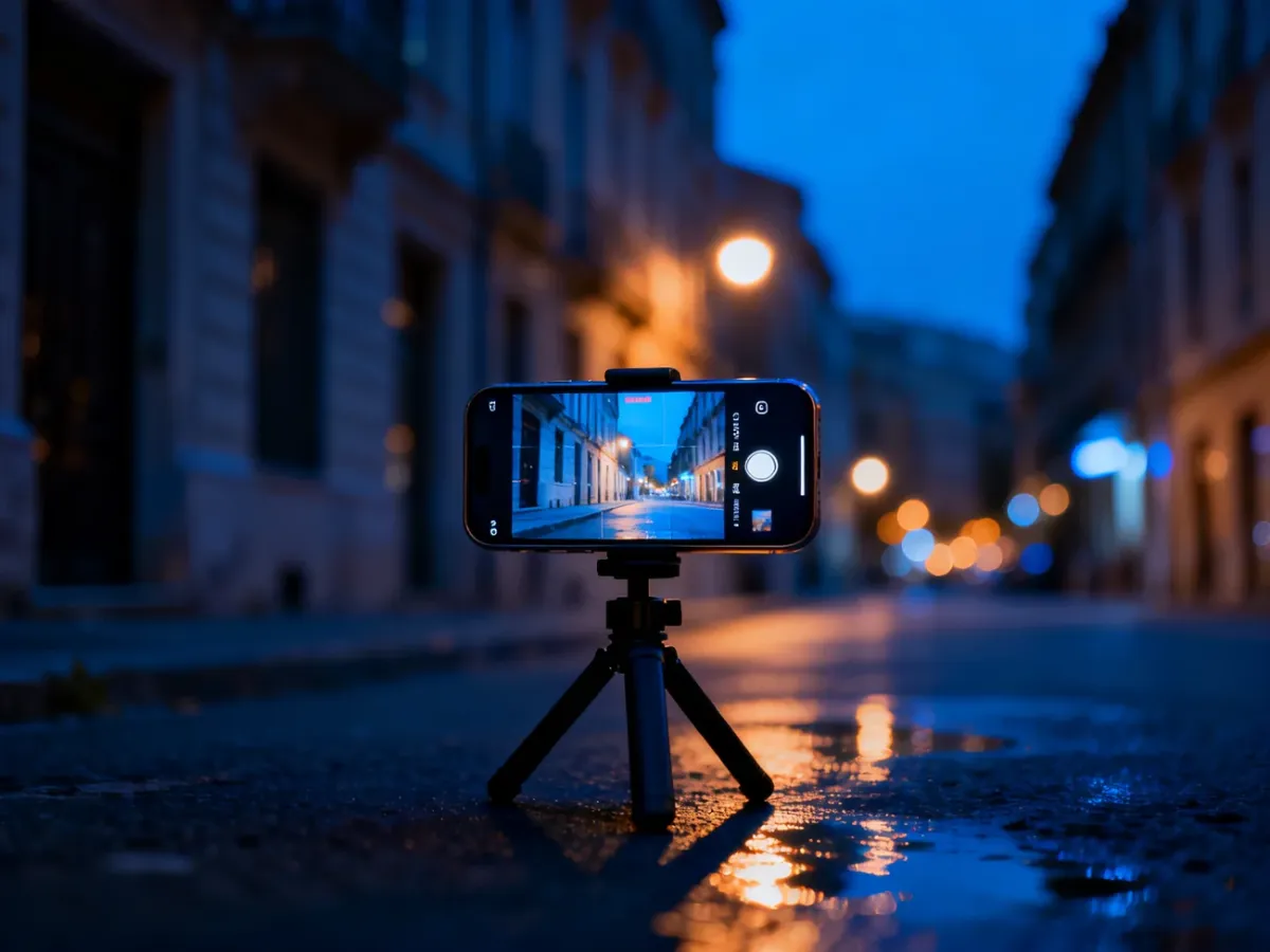 iPhone on a tripod taking a sharp night photograph