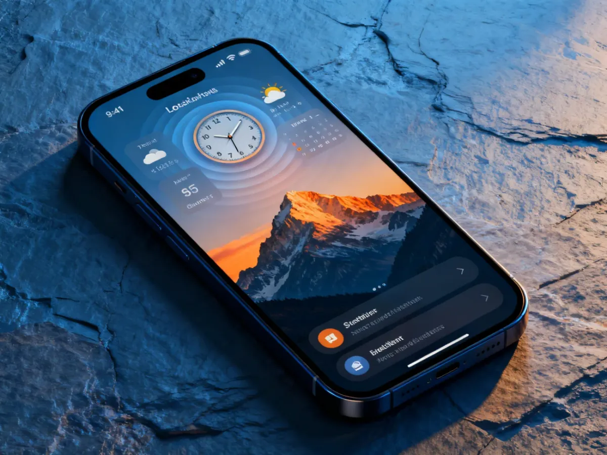 iPhone z personalizowanym ekranem blokady, widżetami i efektem głębi