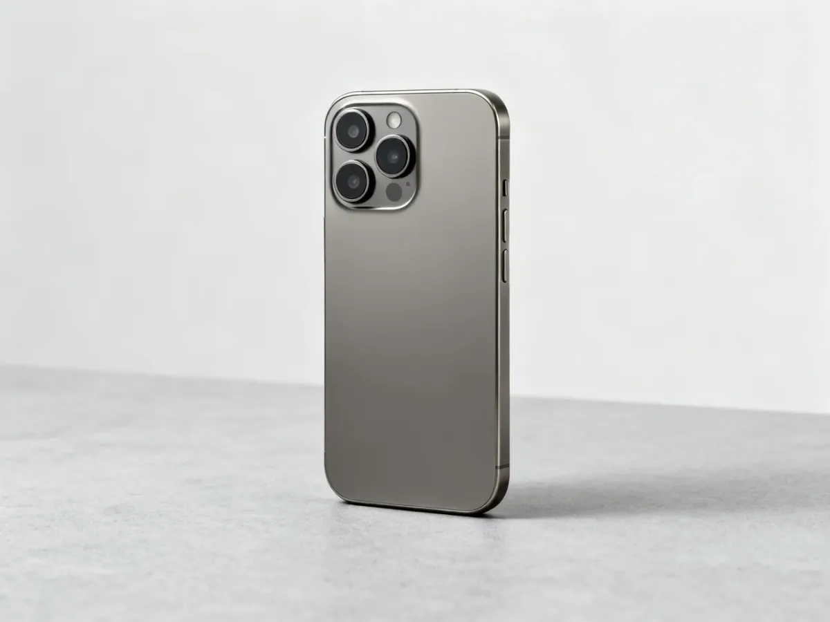iPhone 16 Pro w kolorze tytanu naturalnego na jasnym tle
