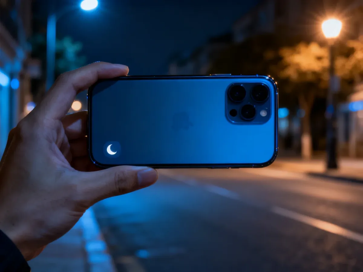 Smartfon używany do fotografowania nocnej sceny miejskiej