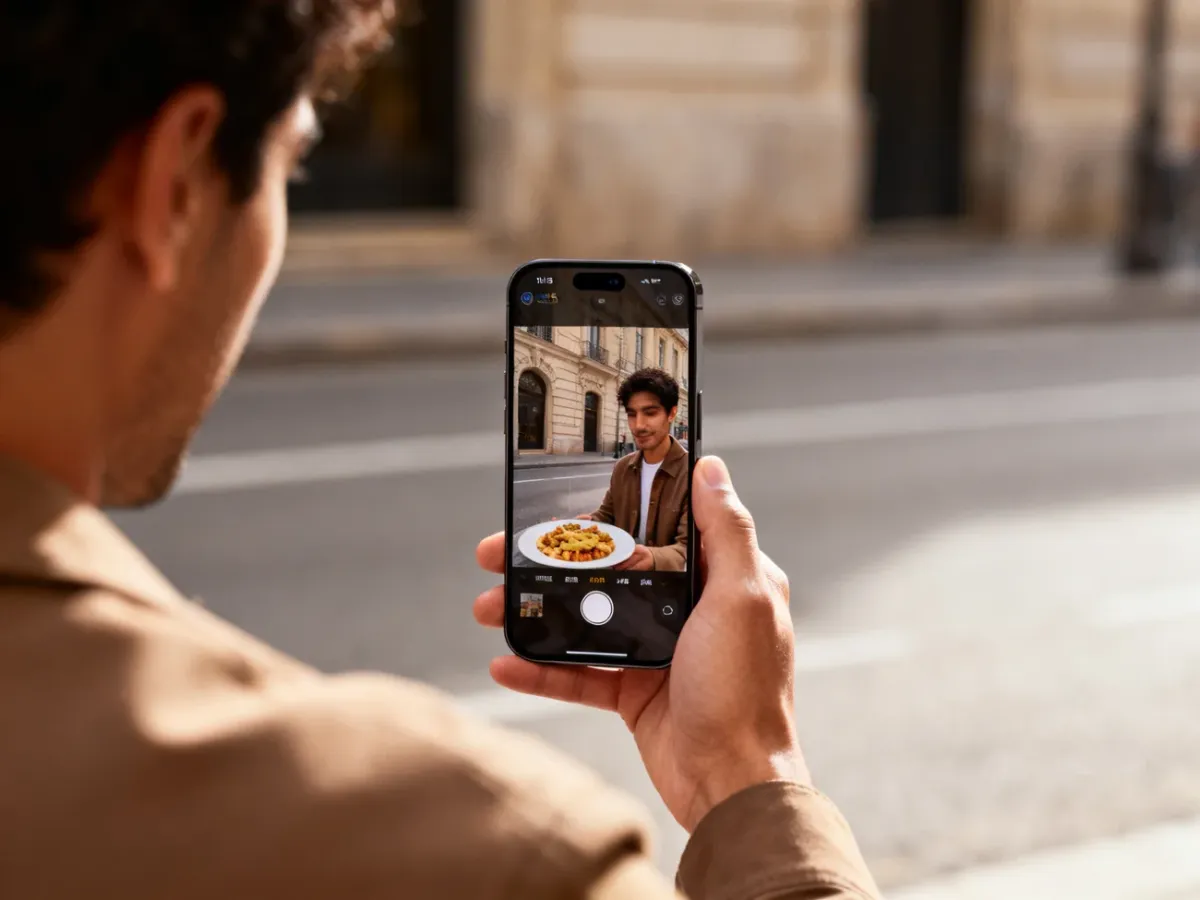 iPhone photographing a person and food with a natural perspective