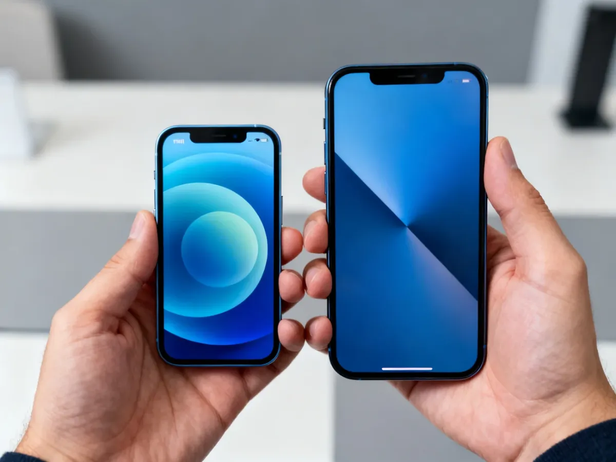 Porównanie rozmiaru iPhone’a 12 mini i iPhone’a 12 trzymanych w dłoniach