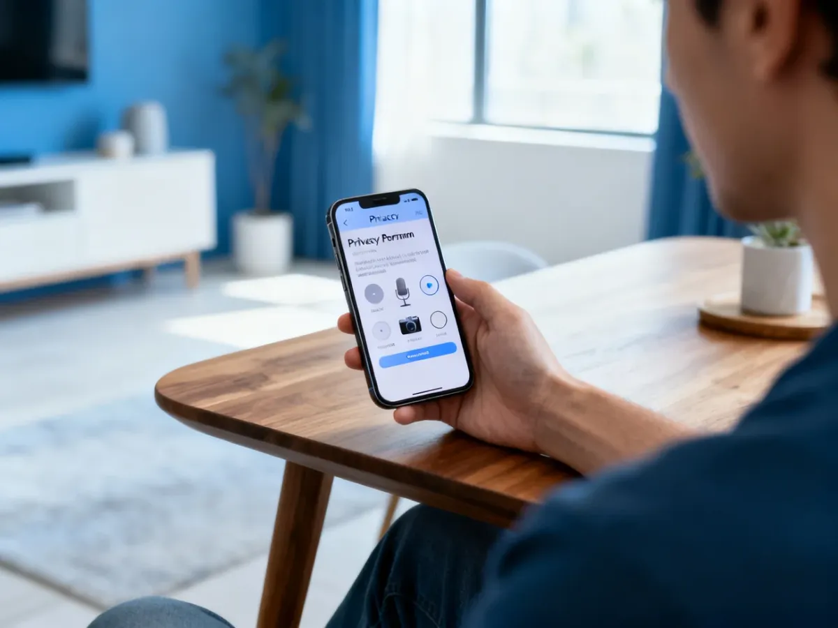 Person checking app permissions and location access on an iPhone