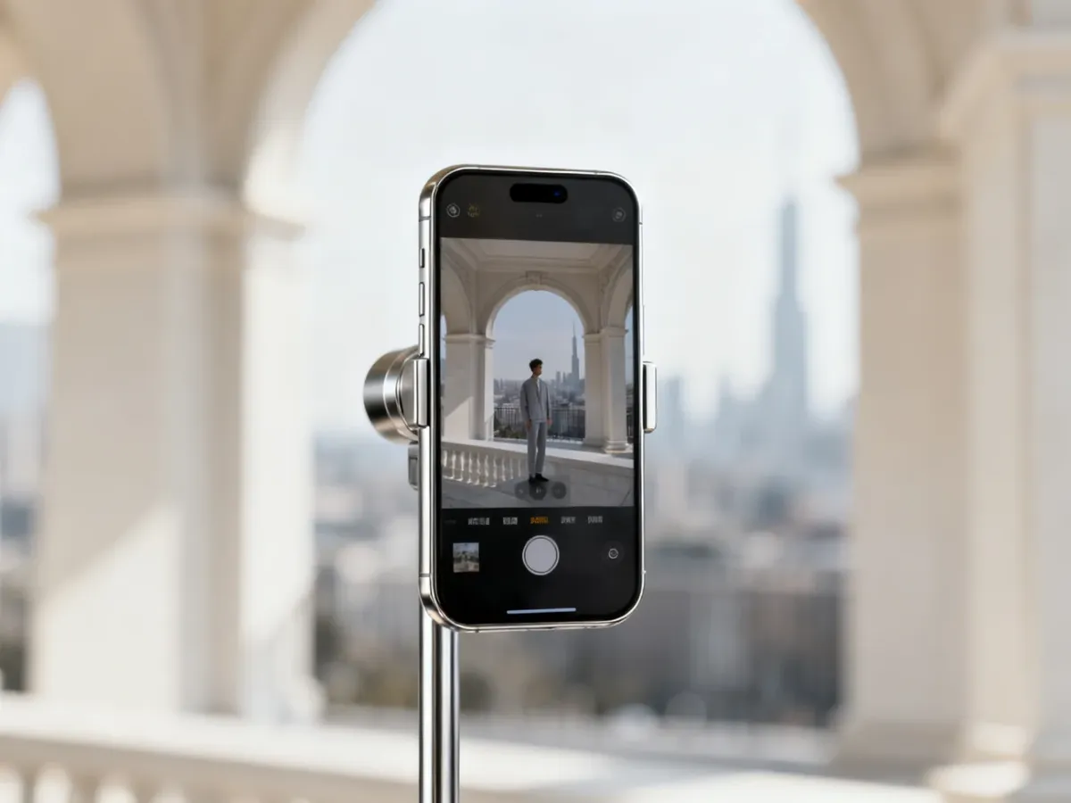 Smartfon z teleobiektywem fotografujący odległy obiekt