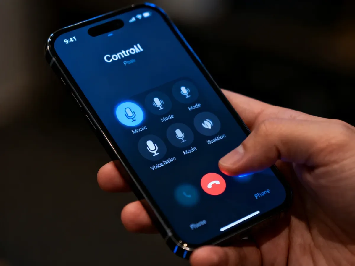iPhone Control Center with voice isolation enabled during a call