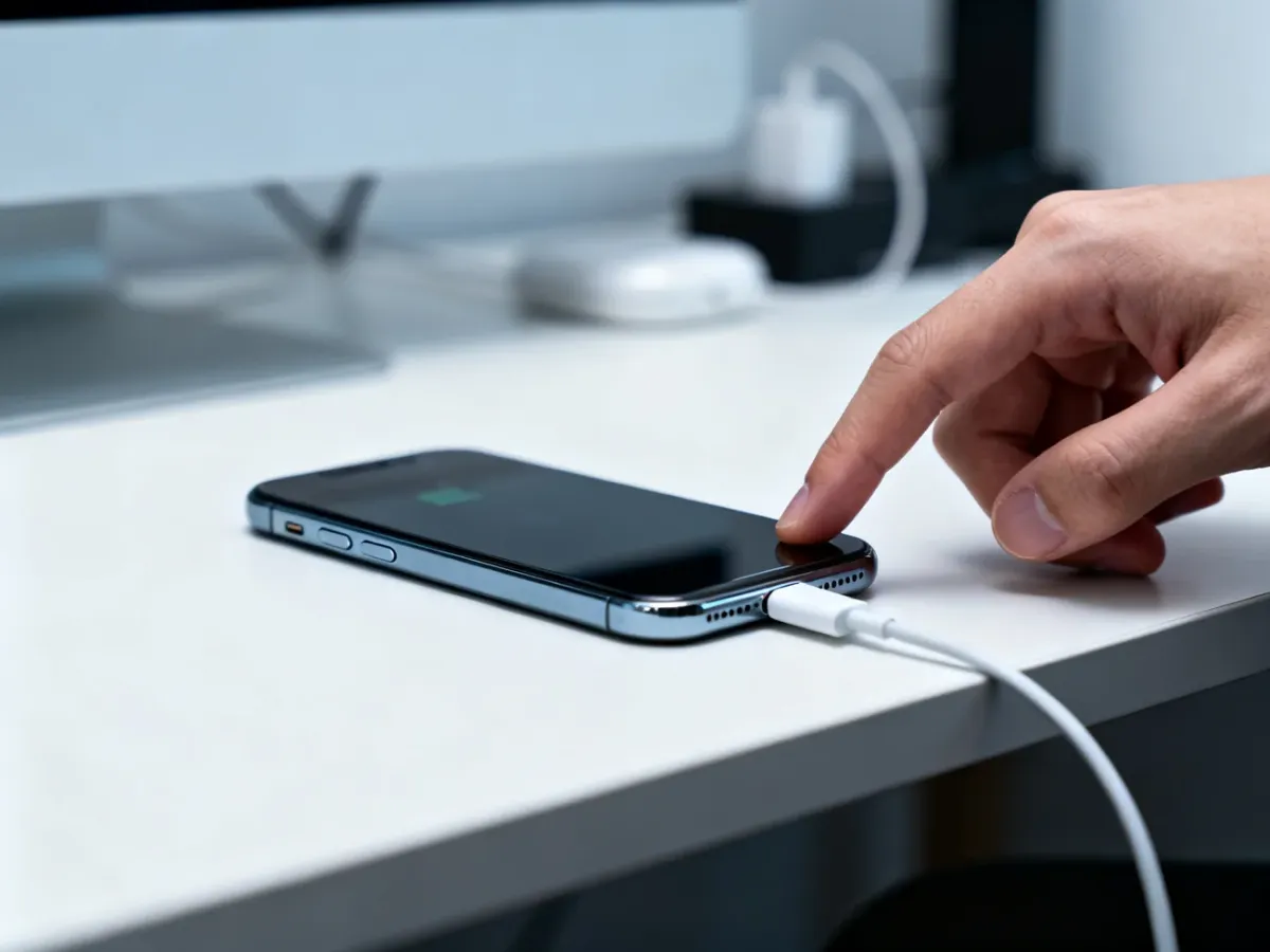 iPhone podłączony do ładowarki podczas wymuszonego restartu