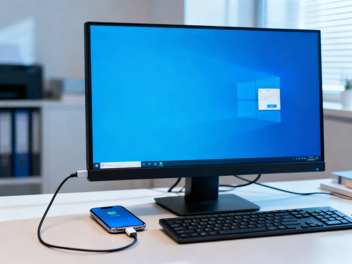 iPhone podłączony do komputera z Windows podczas tworzenia kopii zapasowej