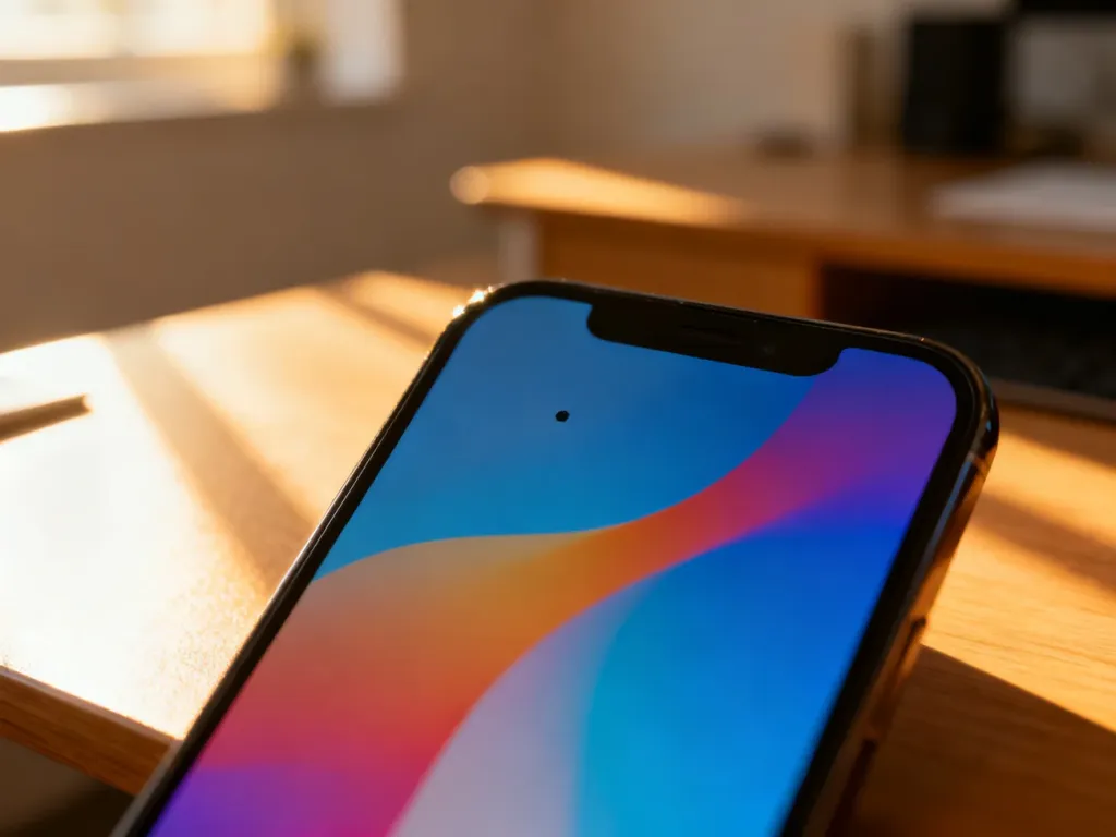 Zbliżenie na ekran smartfona z widocznym czarnym punktem, który ilustruje problem martwego piksela.