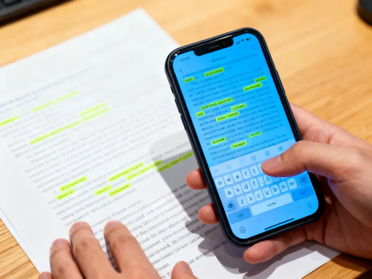 iPhone rozpoznający tekst z dokumentu za pomocą aparatu