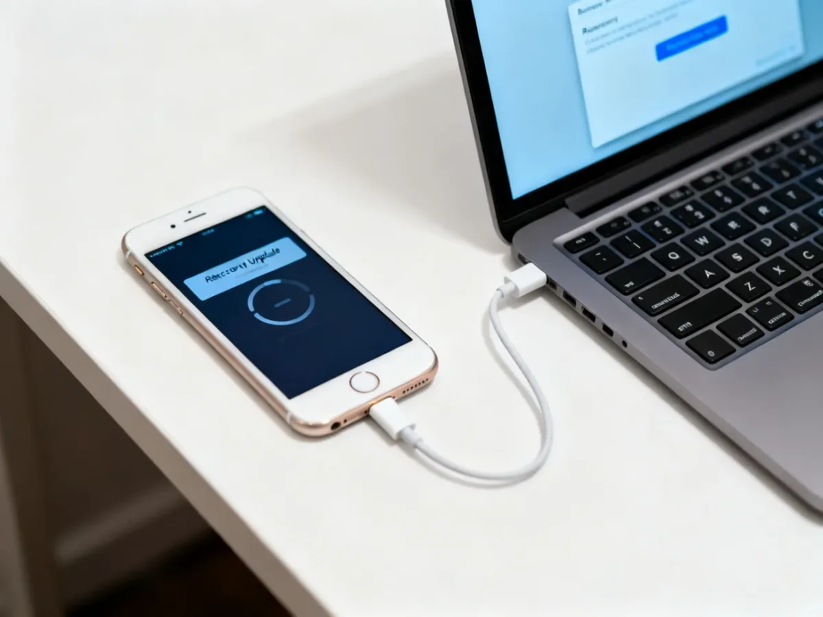 iPhone 6 podłączony do laptopa podczas aktualizacji systemu