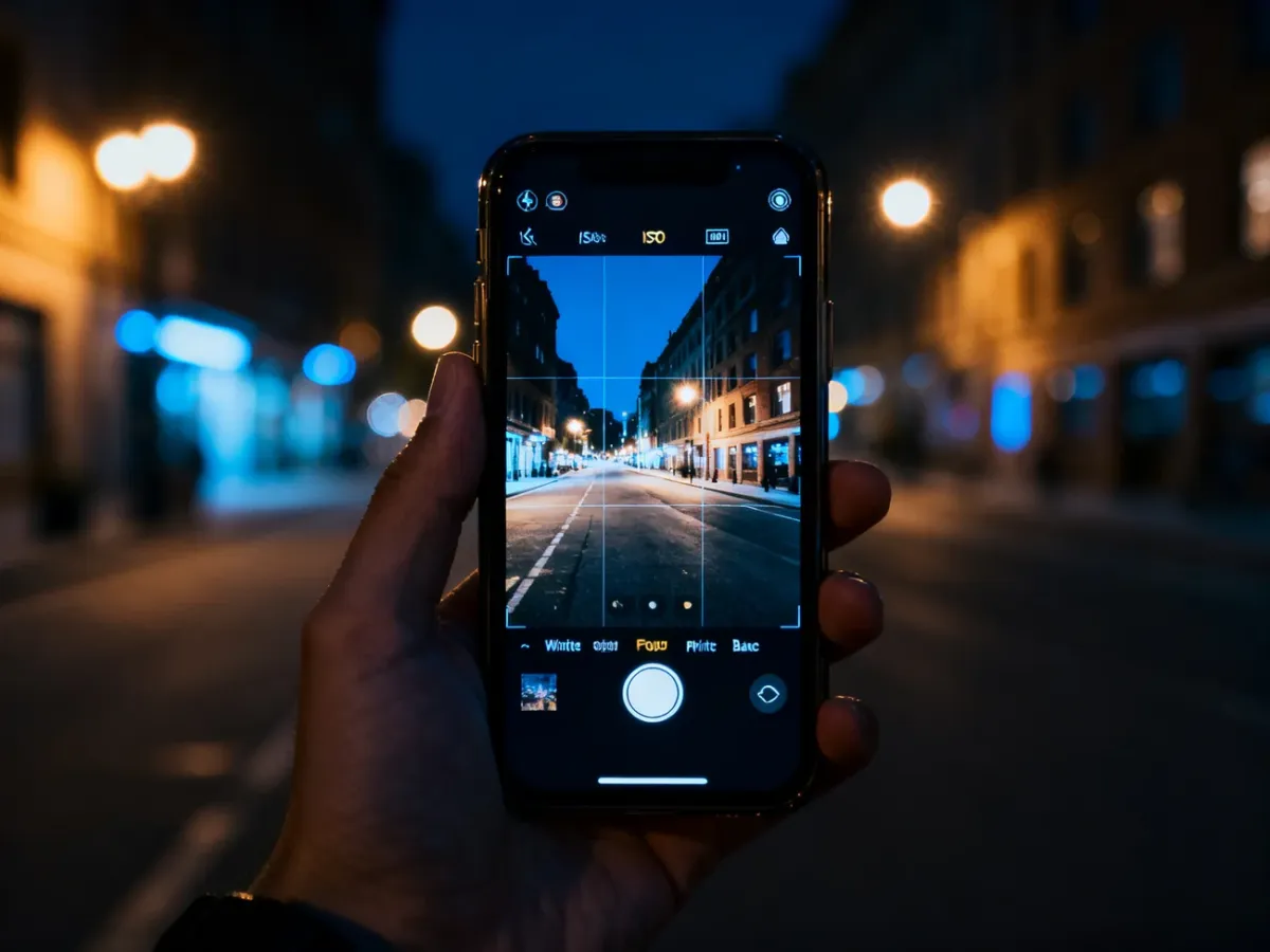 iPhone z manualnymi ustawieniami aparatu podczas nocnego fotografowania