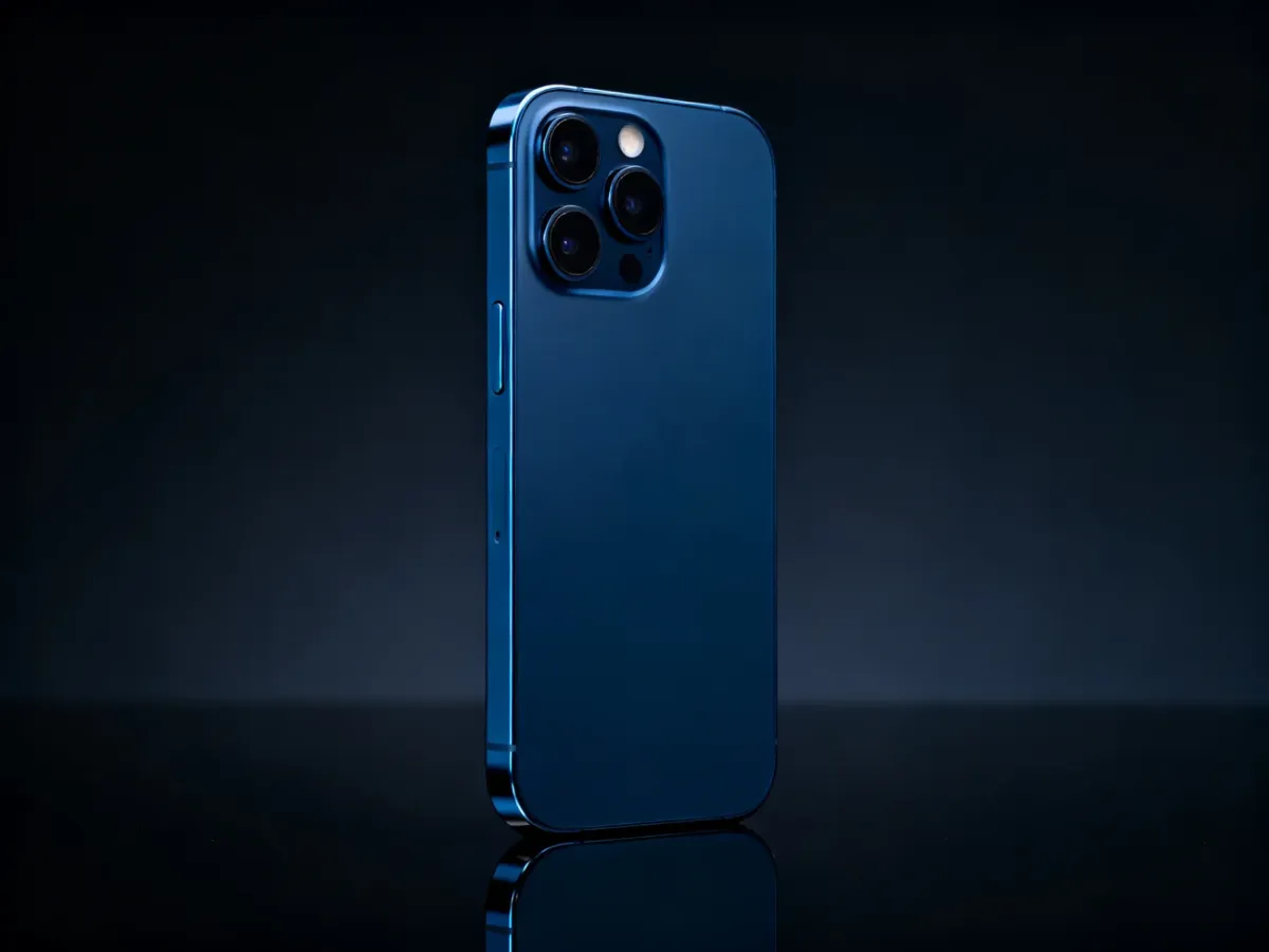 iPhone 17 Pro w kolorze Deep Blue na ciemnym tle