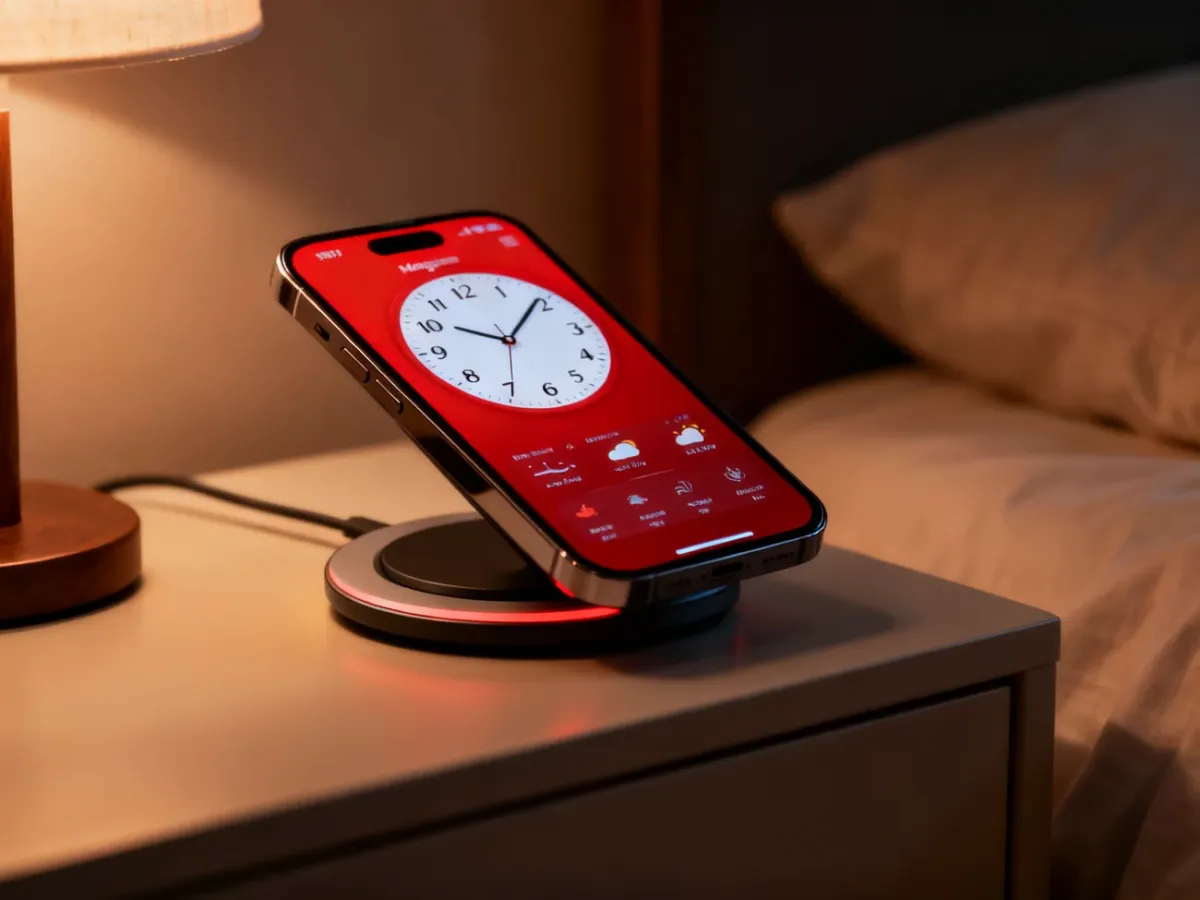iPhone w poziomym Trybie czuwania podczas ładowania