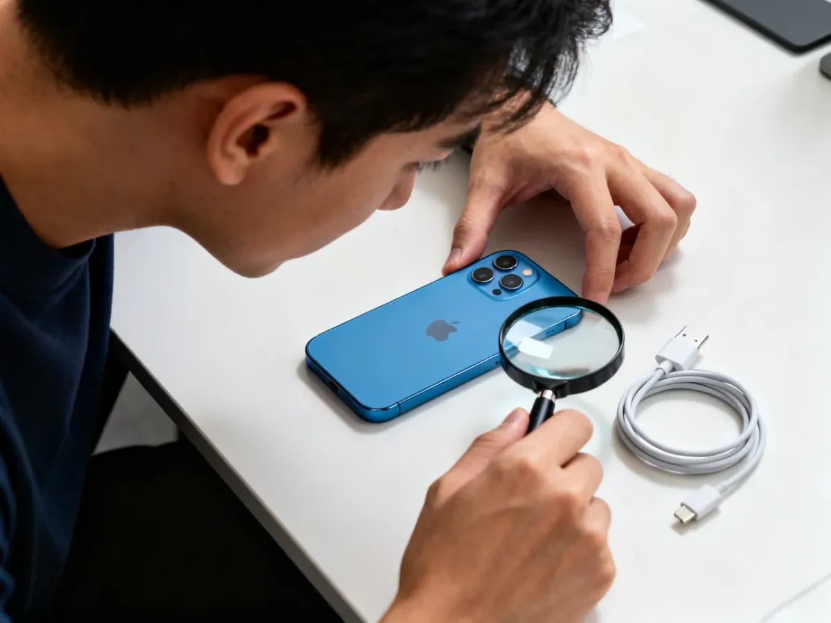 Sprawdzanie stanu używanego niebieskiego iPhone’a 12 przed zakupem