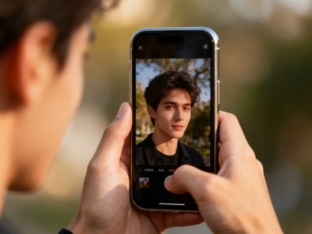 Smartfon wykonujący portret z rozmytym tłem