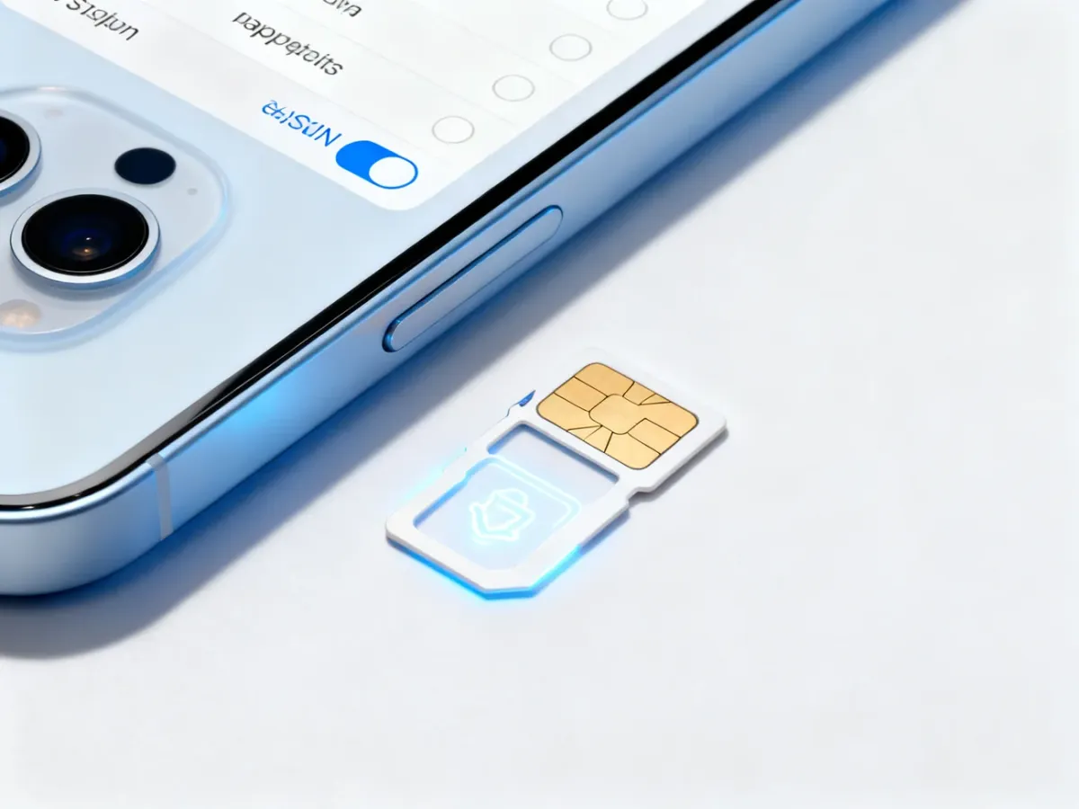 iPhone 13 przedstawiony z kartą nano-SIM i symbolem eSIM