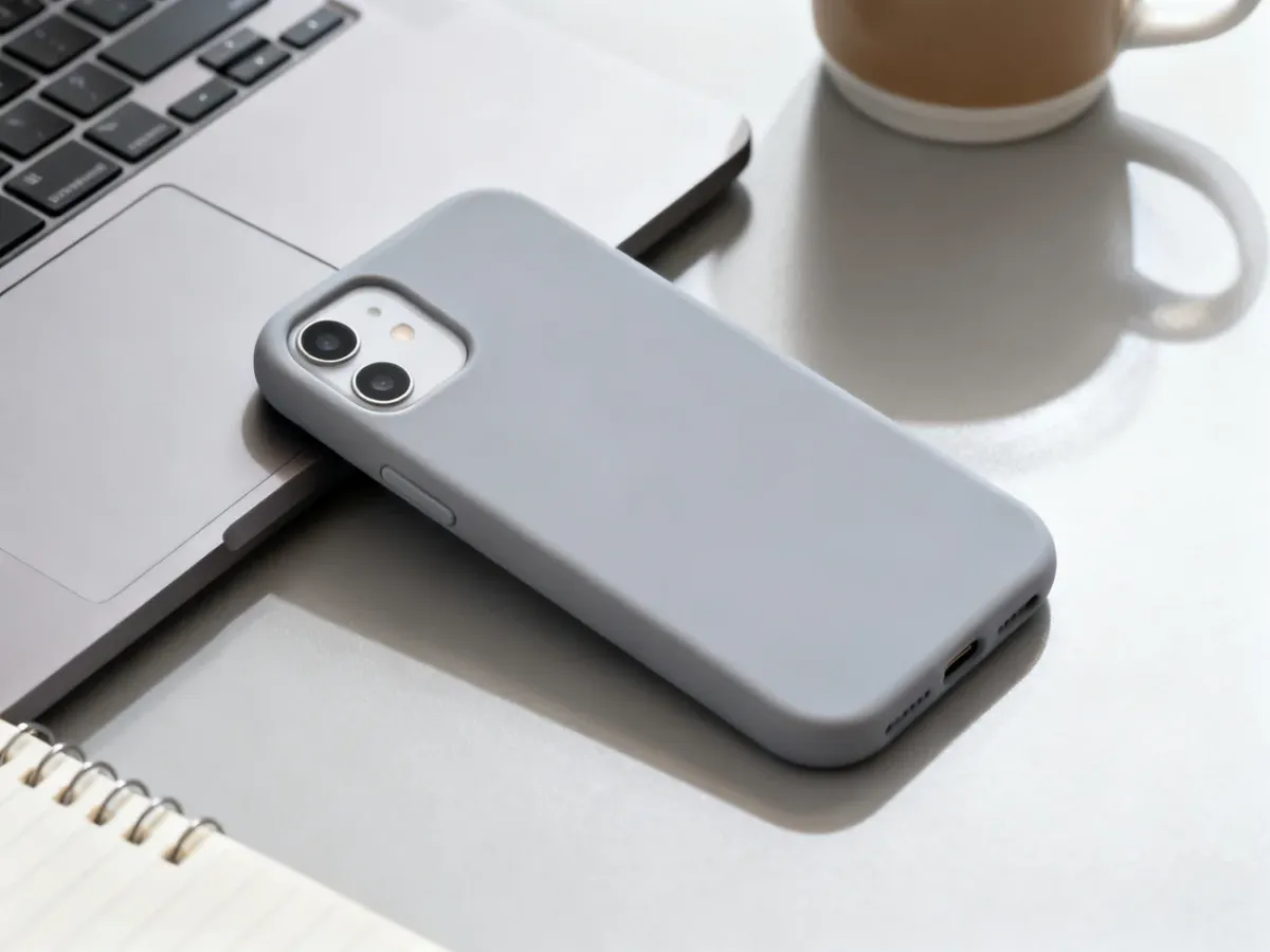 Smukłe silikonowe etui na iPhone’a na biurku