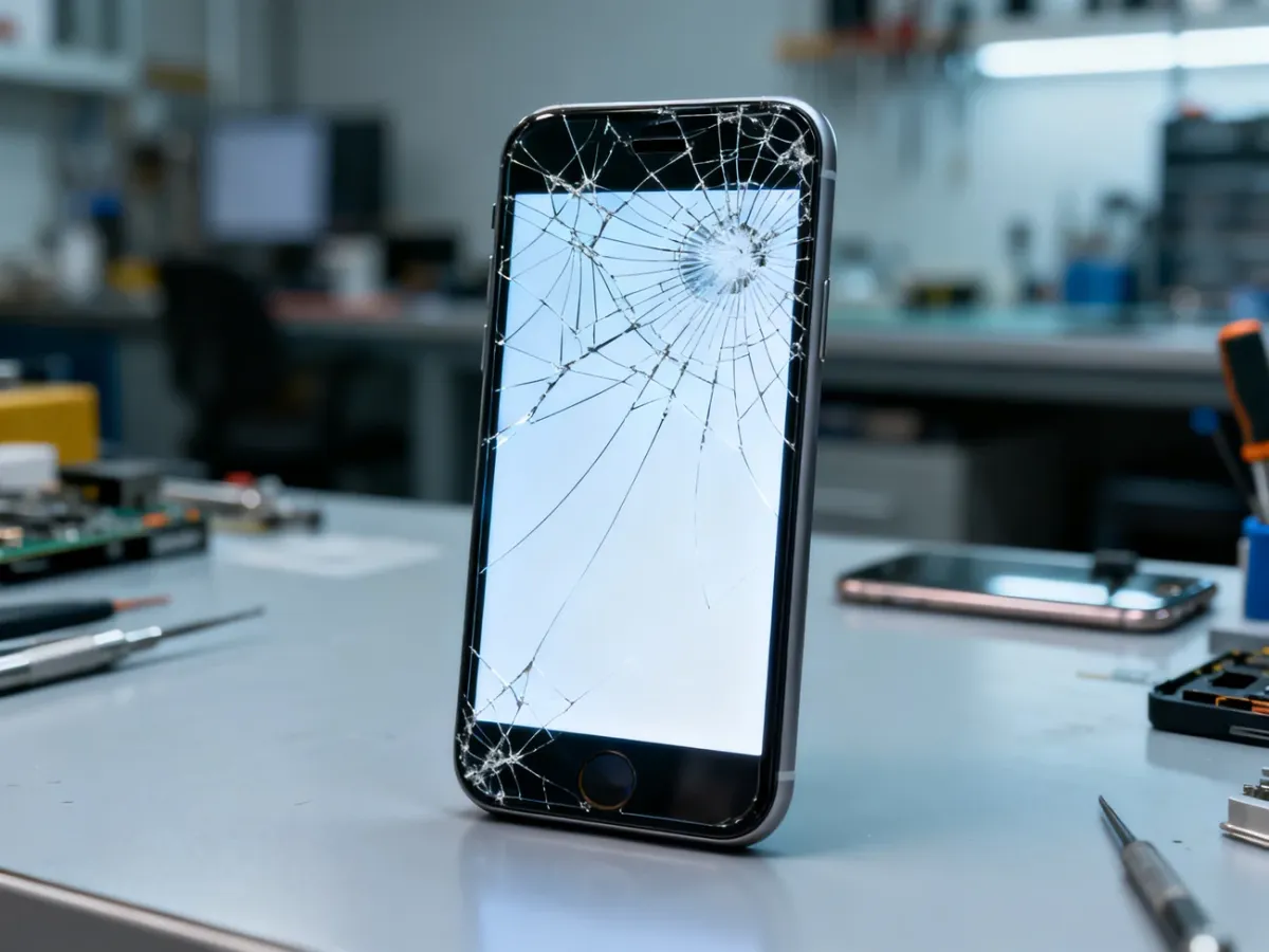 Pęknięta szybka iPhone’a 8 z prawidłowo działającym wyświetlaczem