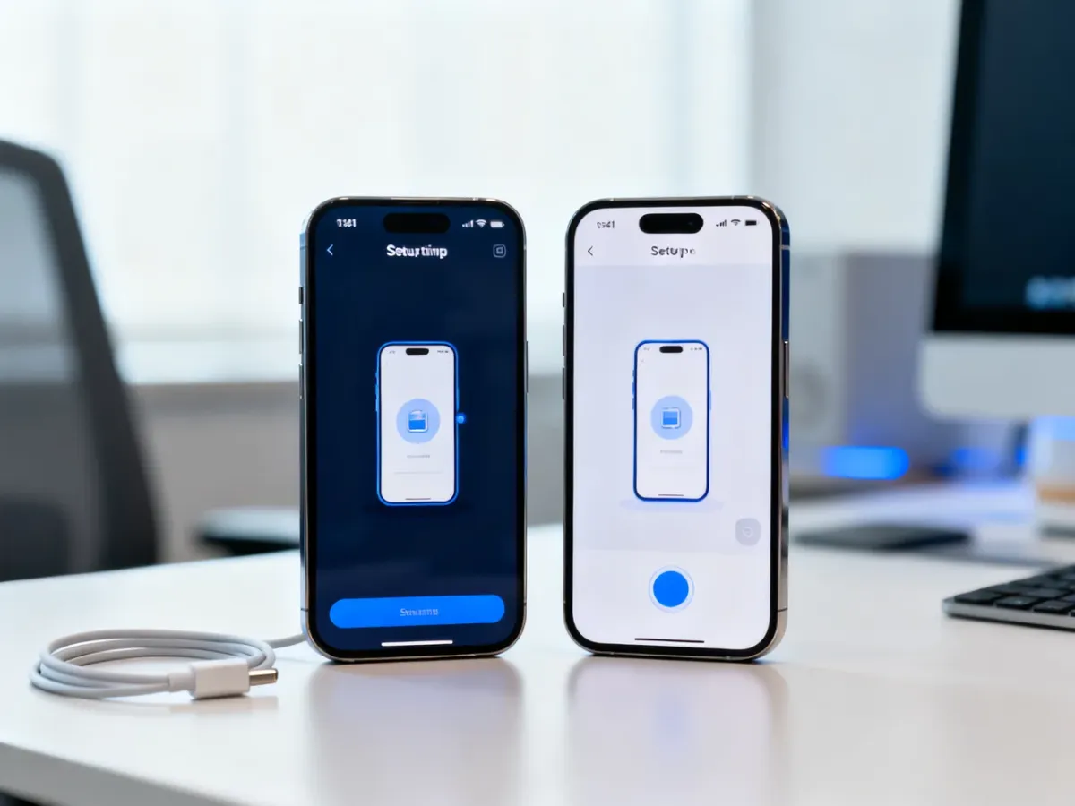 Dwa iPhone’y obok siebie podczas konfiguracji funkcją Szybki start