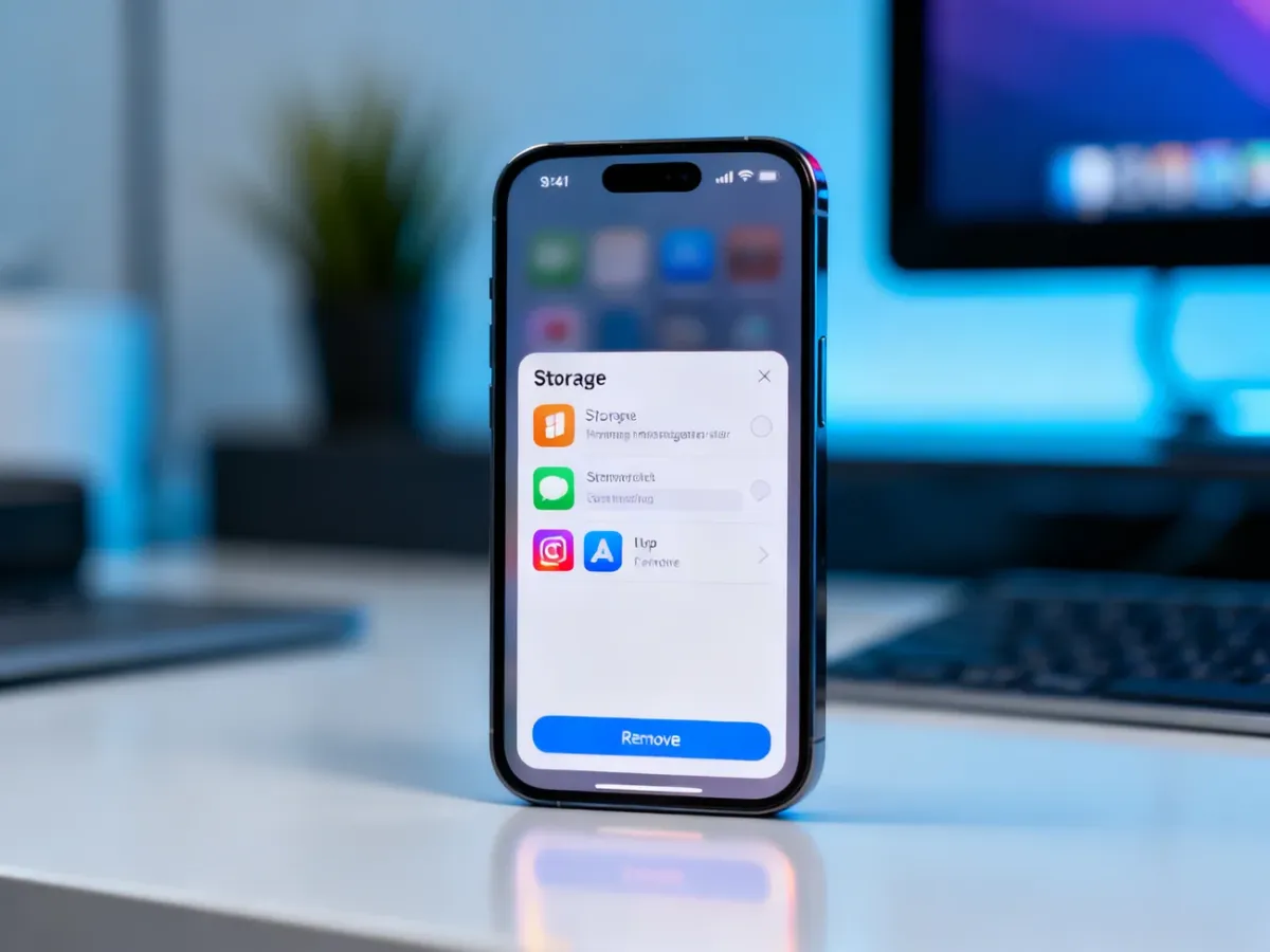 iPhone z widokiem zarządzania pamięcią i aplikacjami