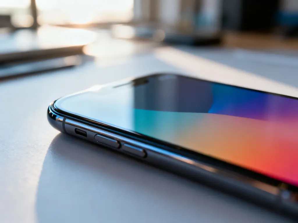 Zbliżenie na ekran iPhone'a 13 ukazujące wysoką jakość wyświetlanego obrazu i detale matrycy.