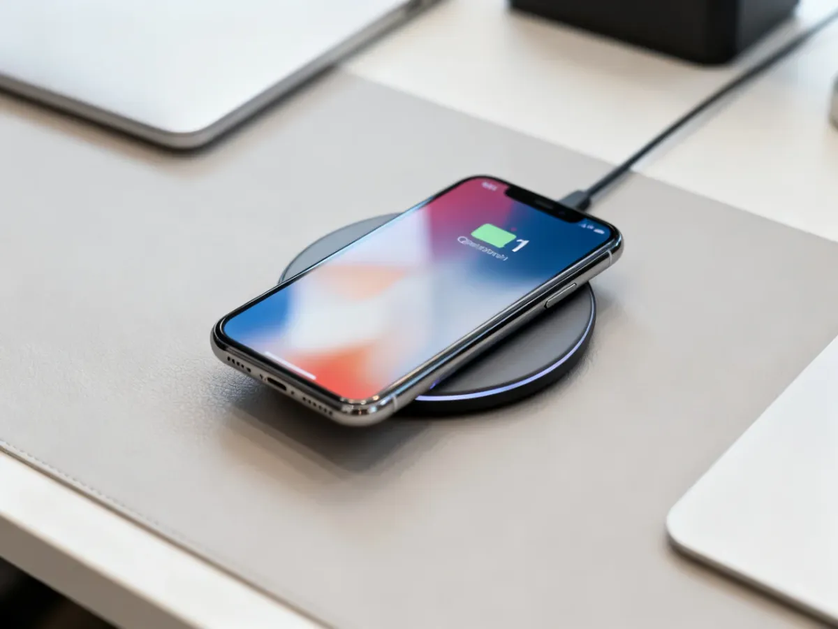 iPhone 11 umieszczony na bezprzewodowej ładowarce Qi