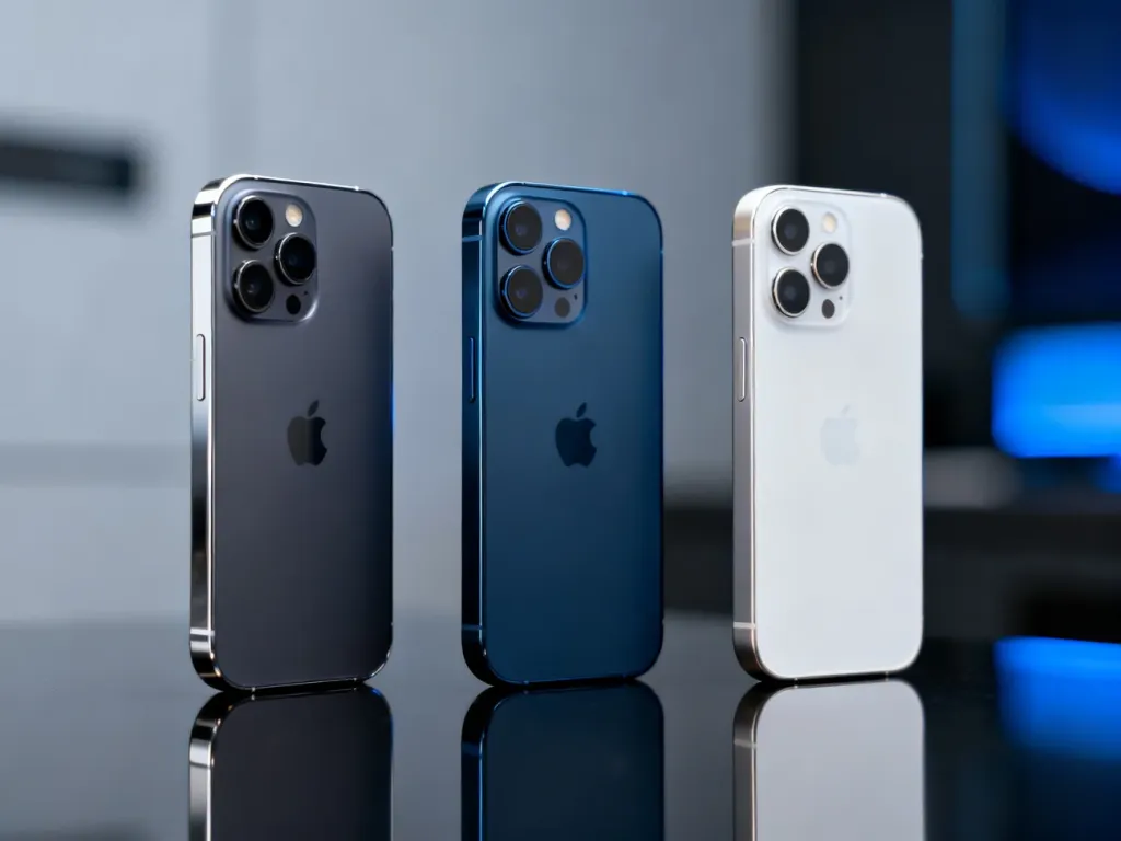 Trzy modele iPhone 13 ustawione obok siebie, prezentujące różnice w kolorystyce oraz układzie aparatów.