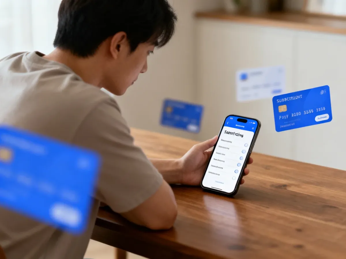 Person checking app permissions and subscription settings on an iPhone