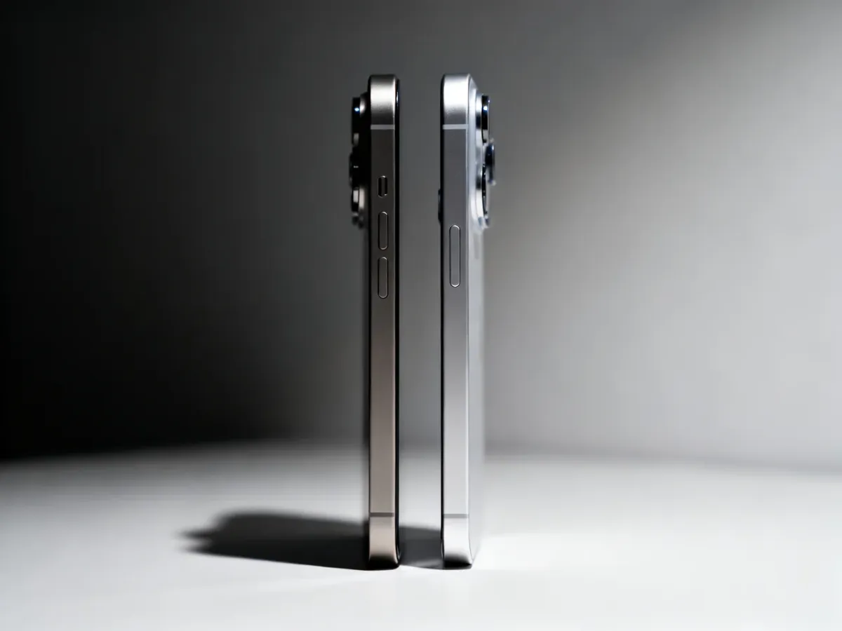 iPhone 15 Pro i iPhone 16 ustawione obok siebie