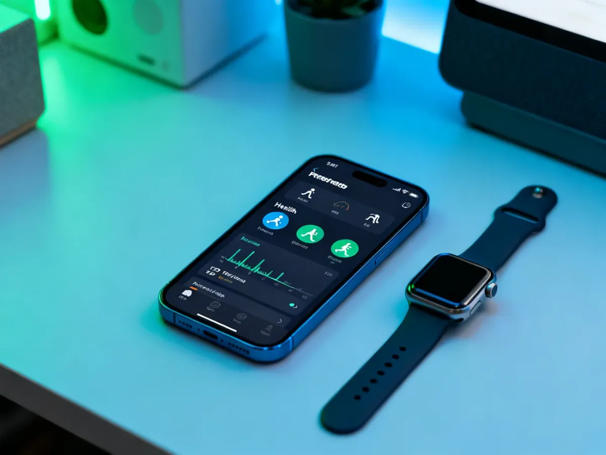 iPhone z aplikacją Fitness obok zegarka Apple Watch