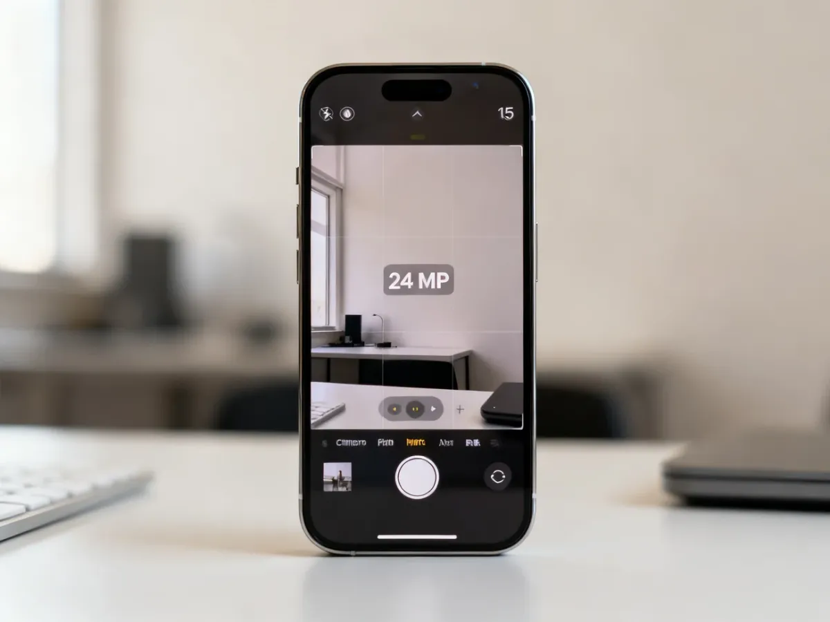 iPhone 15 displaying camera resolution and format settings