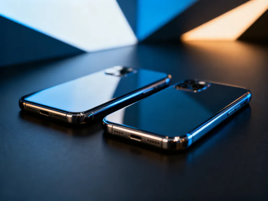 Dwa nowoczesne smartfony iPhone zestawione obok siebie, prezentujące elegancki design i wysoką jakość wykonania.