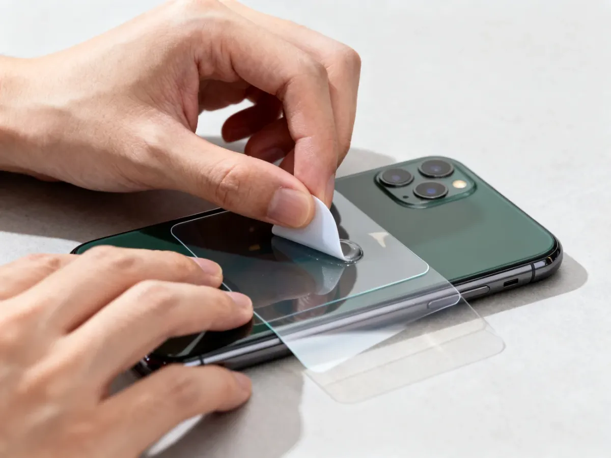 Applying a screen protector to an iPhone 11 and removing air bubbles