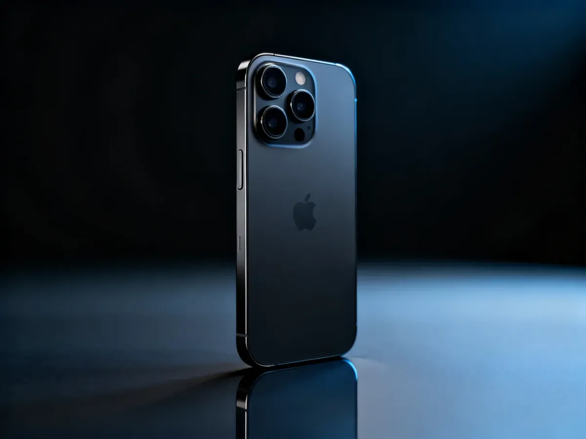 Elegancki smartfon klasy premium przypominający iPhone’a 18 Pro w nowoczesnym studiu