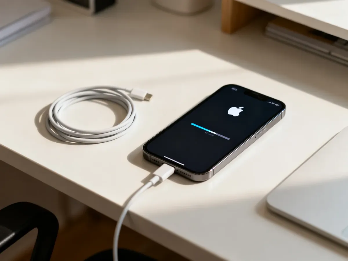iPhone z logo Apple i paskiem postępu podczas instalacji aktualizacji