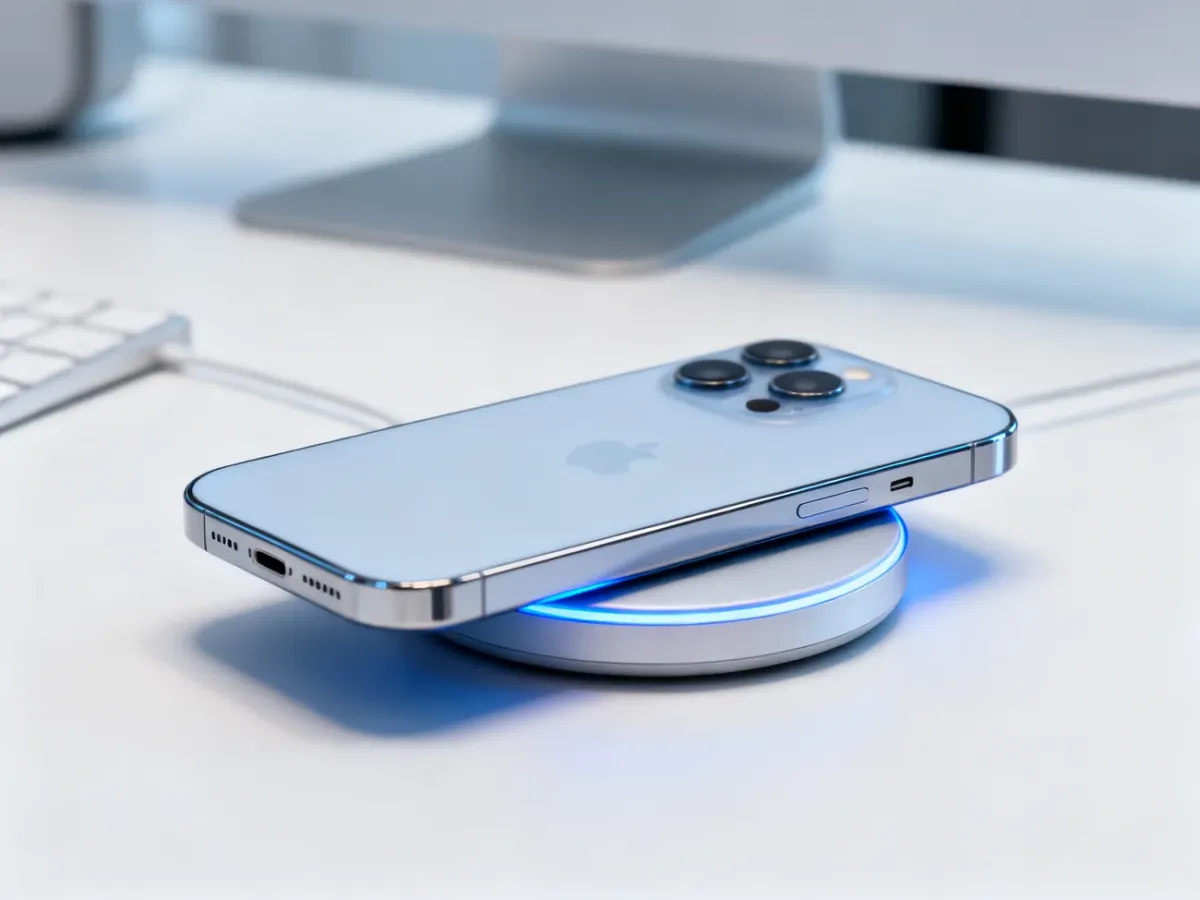 iPhone 15 na bezprzewodowej ładowarce