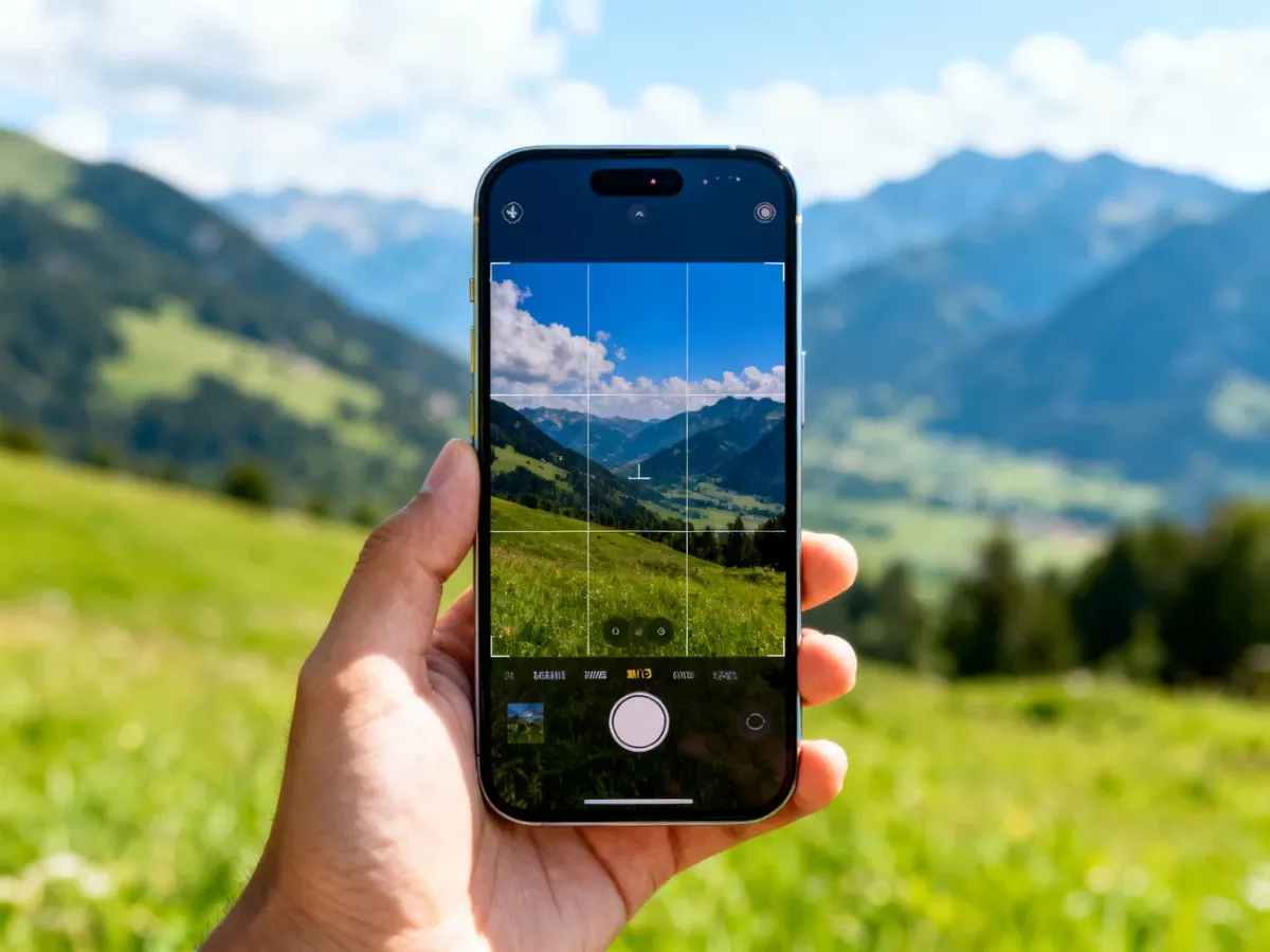 Siatka aparatu iPhone’a pomagająca wyrównać horyzont krajobrazu