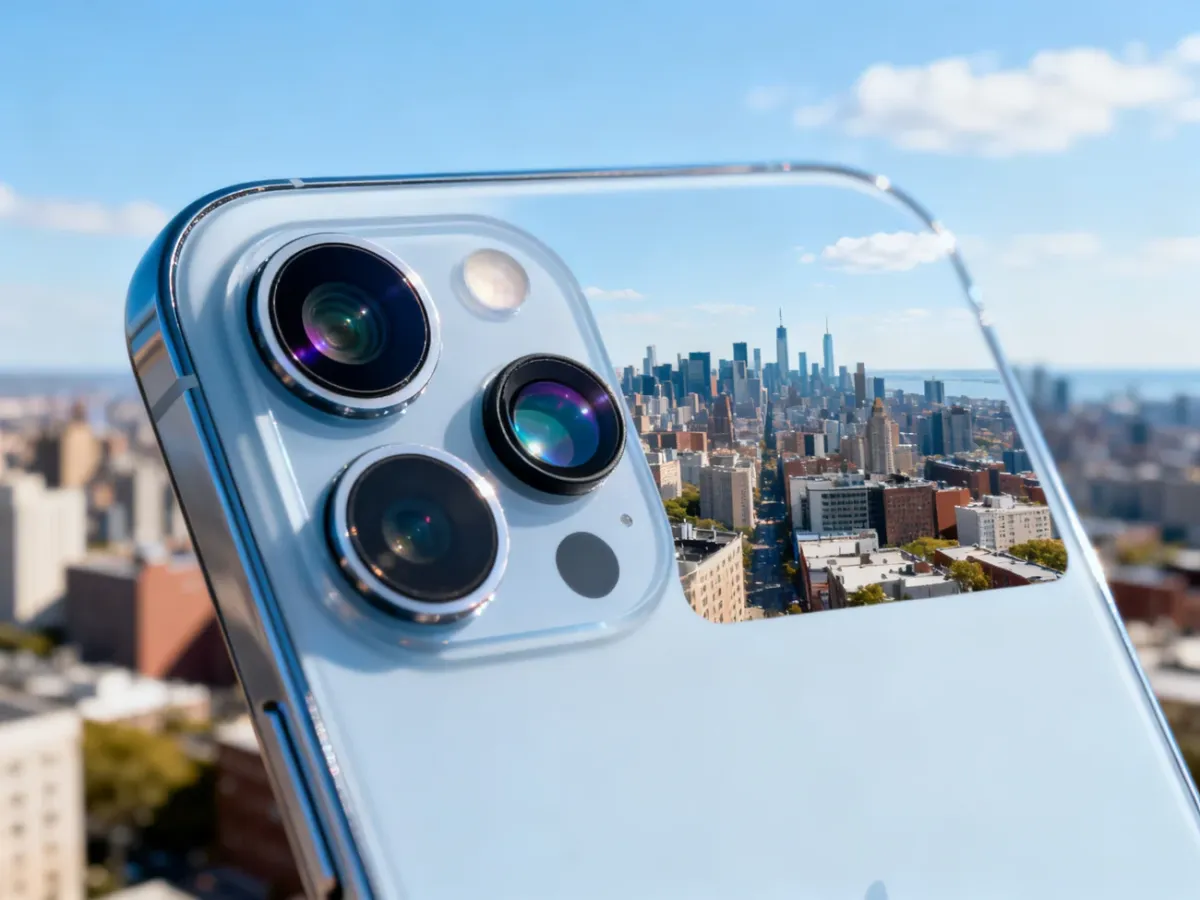 Aparaty iPhone’a 16 Plus fotografujące miejski krajobraz
