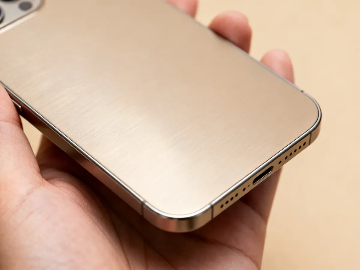 Zbliżenie na piaskowaną obudowę iPhone’a 16 Pro