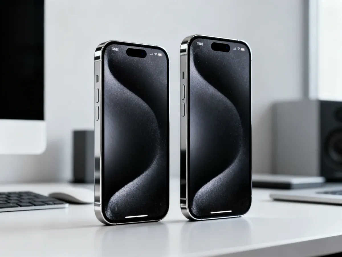 iPhone 14 i iPhone 14 Pro ustawione obok siebie z widocznymi różnicami ekranów