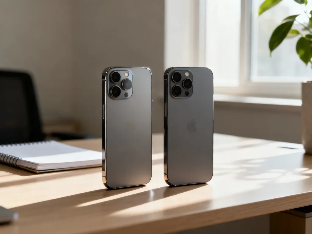 Porównanie iPhone 11 i iPhone 12 leżących obok siebie na biurku, ukazujące różnice w designie obu modeli.