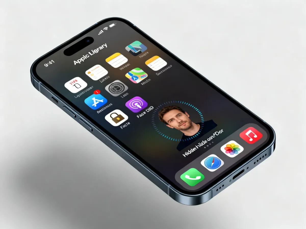 iPhone showing the locked hidden apps folder in the App Library