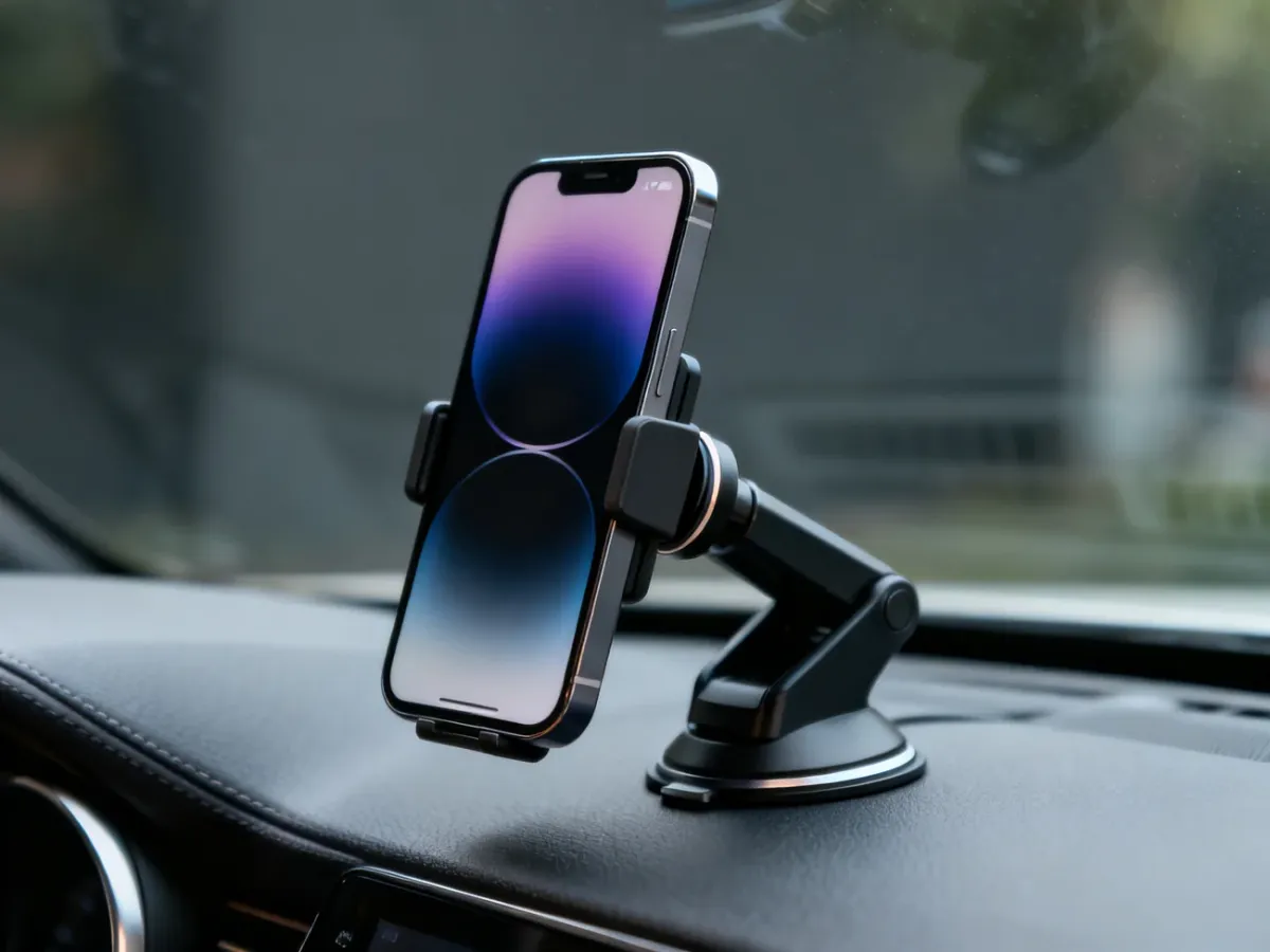 iPhone 12 attached to a magnetic car holder